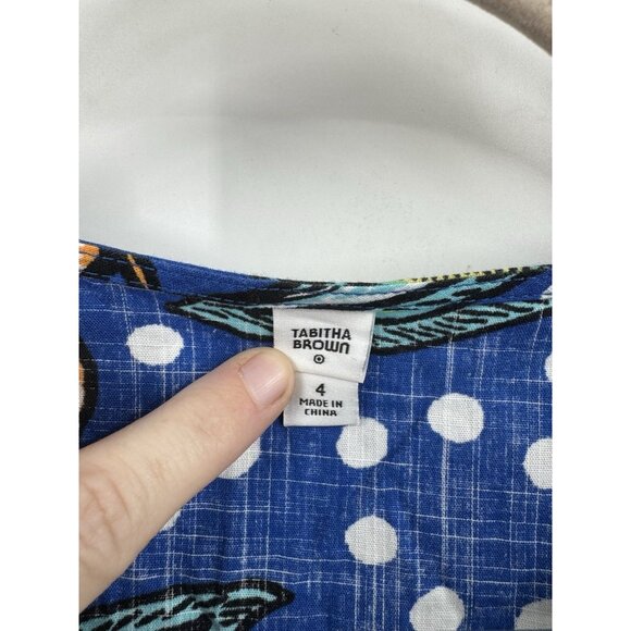 Tabitha Brown for Target Womens Mixed Floral Polka Dot Blue Midi Dress 4 Preppy - Picture 4 of 11